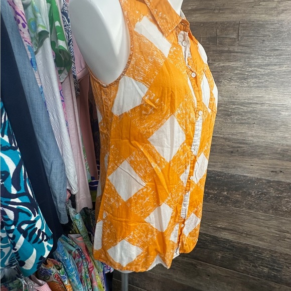 Boden Orange and White Sleeveless Button Down Top - Picture 2 of 9